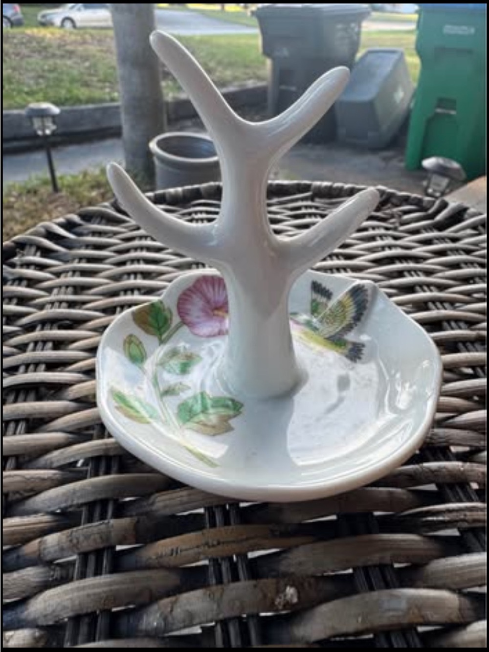 Ceramic Tree Ring Holder with Floral Accent